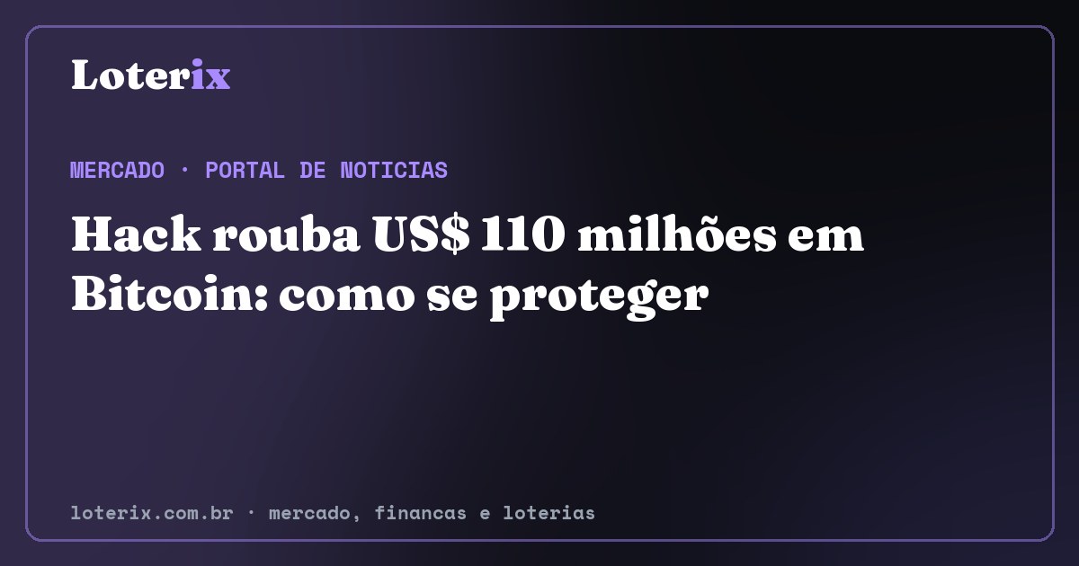 Hack rouba US$ 110 milhões em Bitcoin: como se proteger. Editoria de Mercado do Loterix, portal de noticias de mercado, financas e loterias.