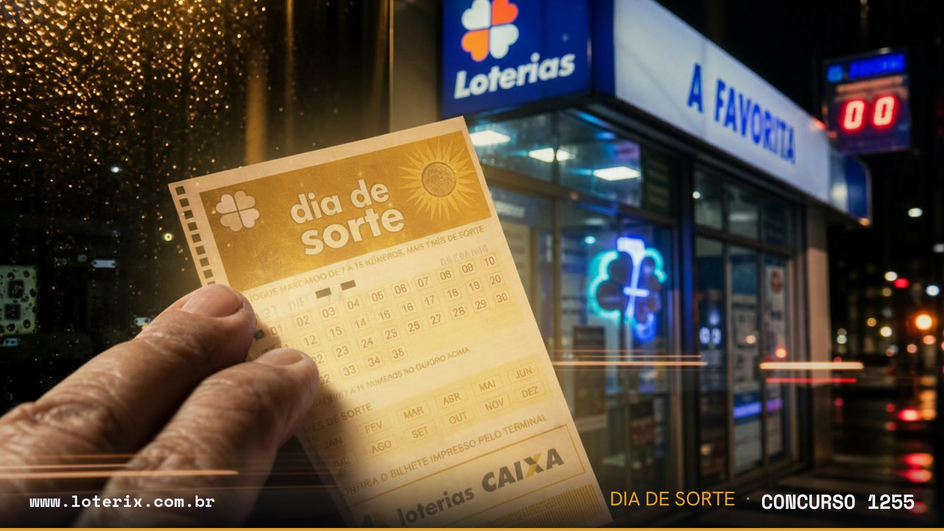 Dezenas sorteadas da Dia de Sorte 1255: 05, 06, 14, 20, 25, 28, 31