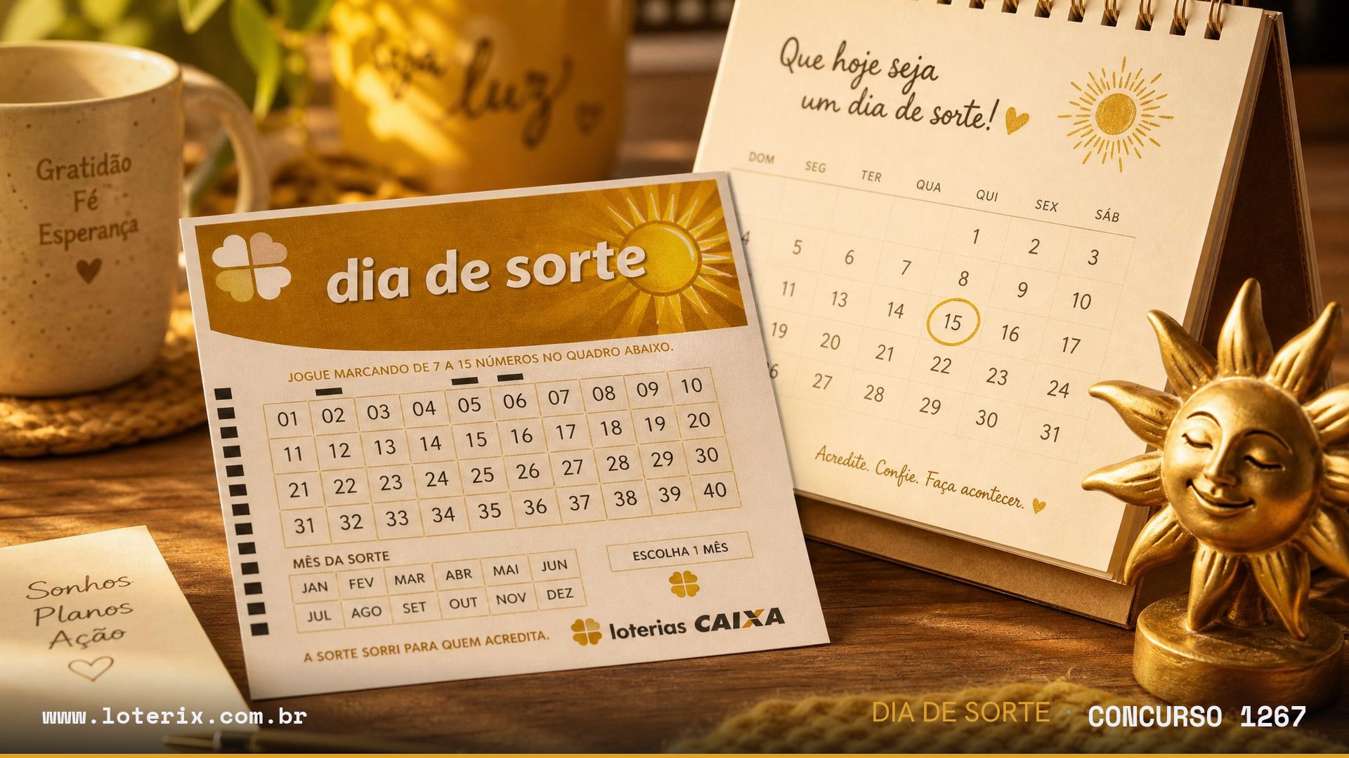 Dezenas sorteadas da Dia de Sorte 1267: 02, 05, 15, 18, 24, 28, 31