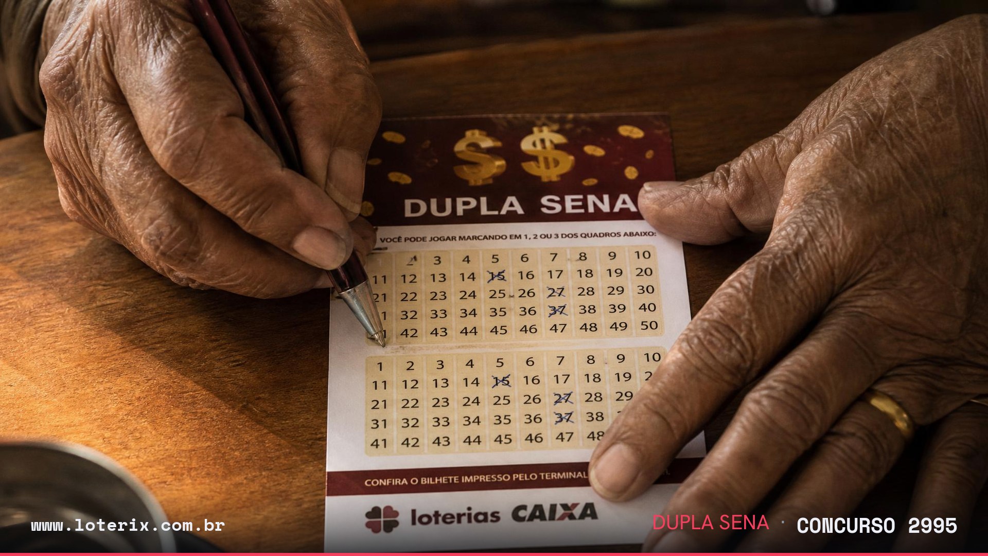 Dezenas sorteadas da Dupla Sena 2995: 10, 16, 19, 26, 31, 42