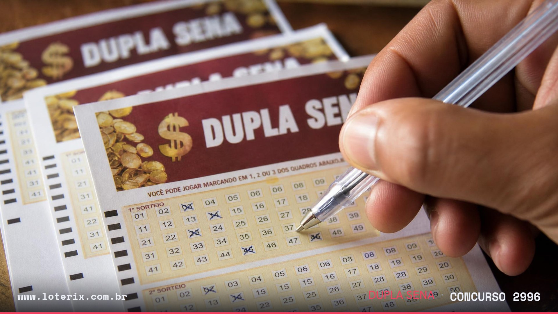 Dezenas sorteadas da Dupla Sena 2996: 06, 12, 14, 15, 27, 30