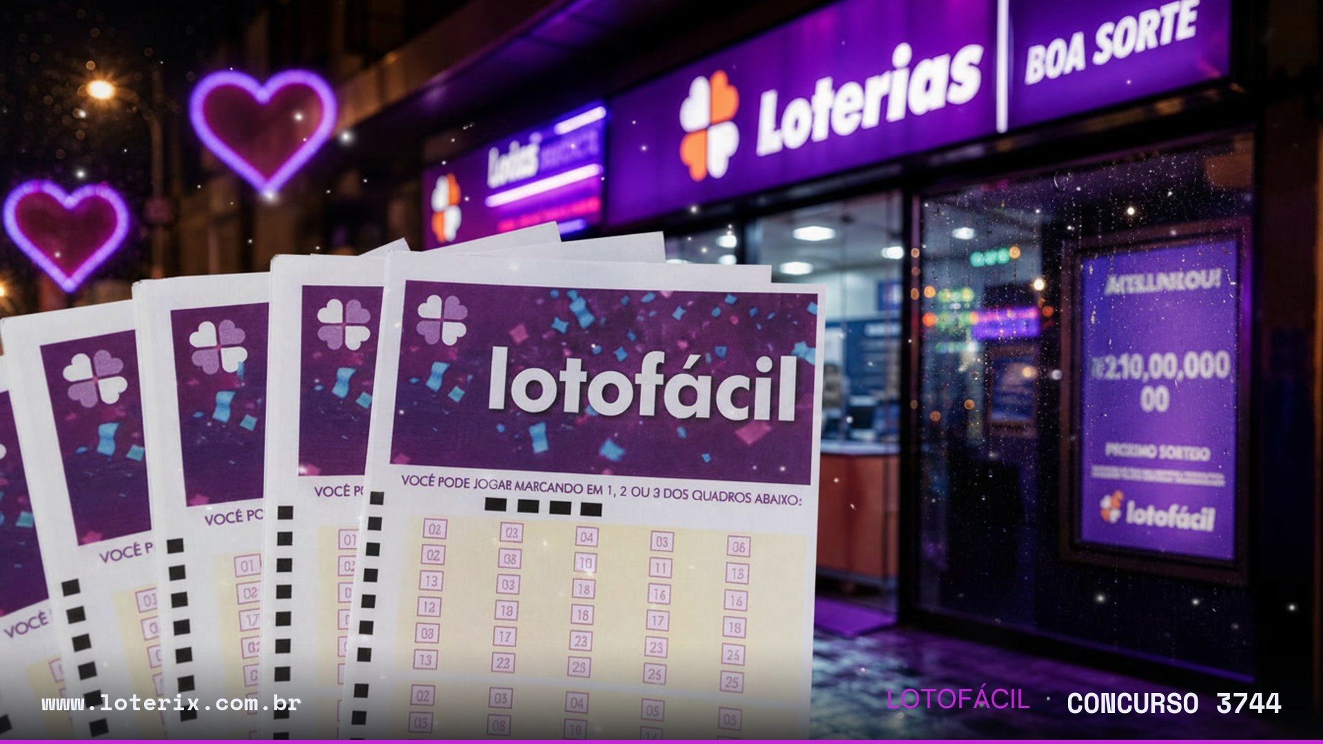 Dezenas sorteadas da Lotofácil 3744: 01, 02, 03, 05, 07, 10, 14, 16, 17, 18, 20, 21, 22, 23, 24