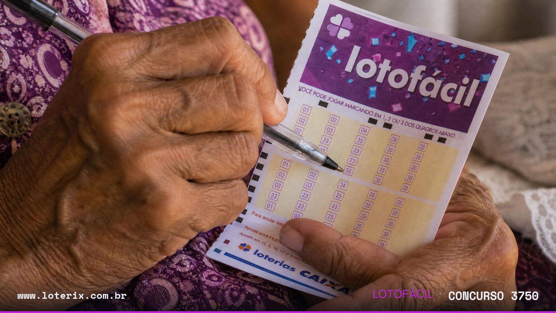 Resultado da Lotofácil 3750: sorteio 31/07/2026, prêmio estimado R$ 8 mi. Confira as dezenas ao vivo no Loterix.