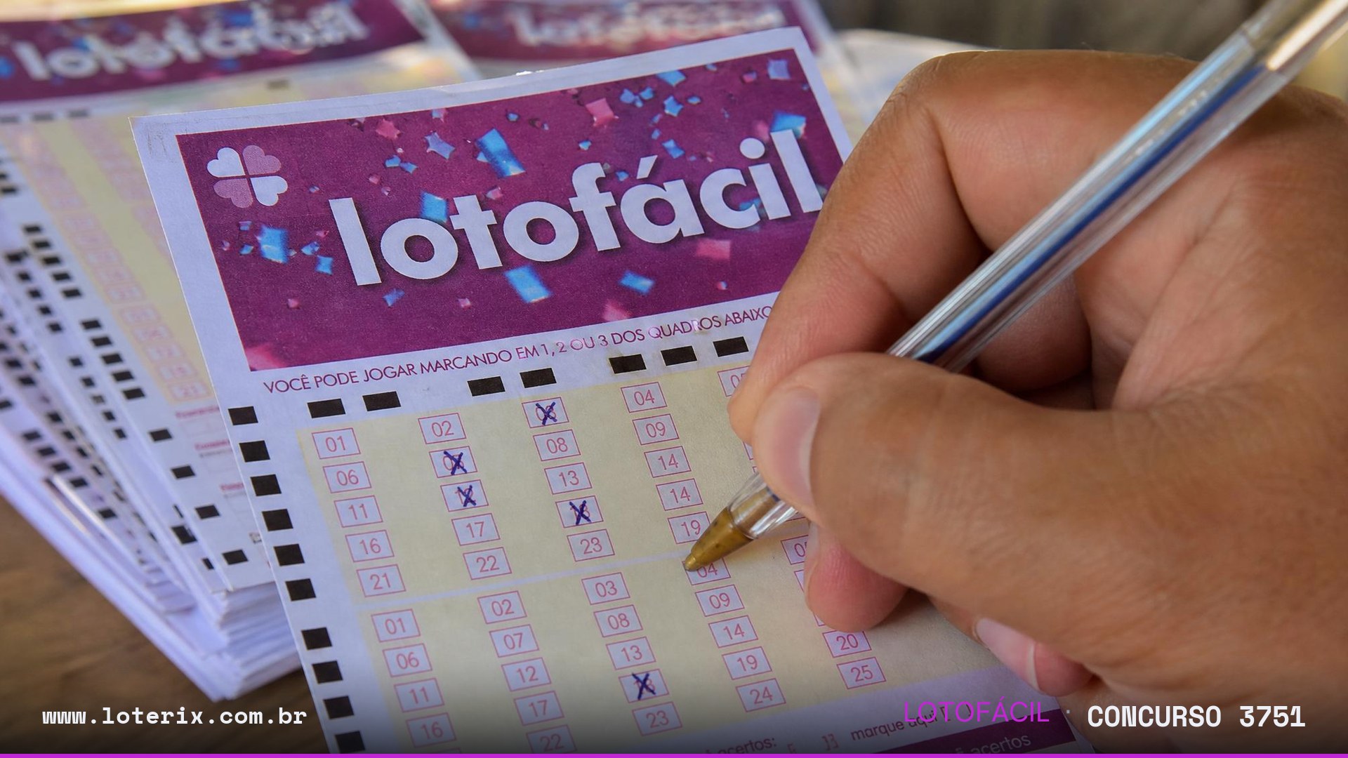 Dezenas sorteadas da Lotofácil 3751: 01, 02, 04, 07, 08, 09, 11, 12, 16, 17, 18, 19, 21, 23, 24