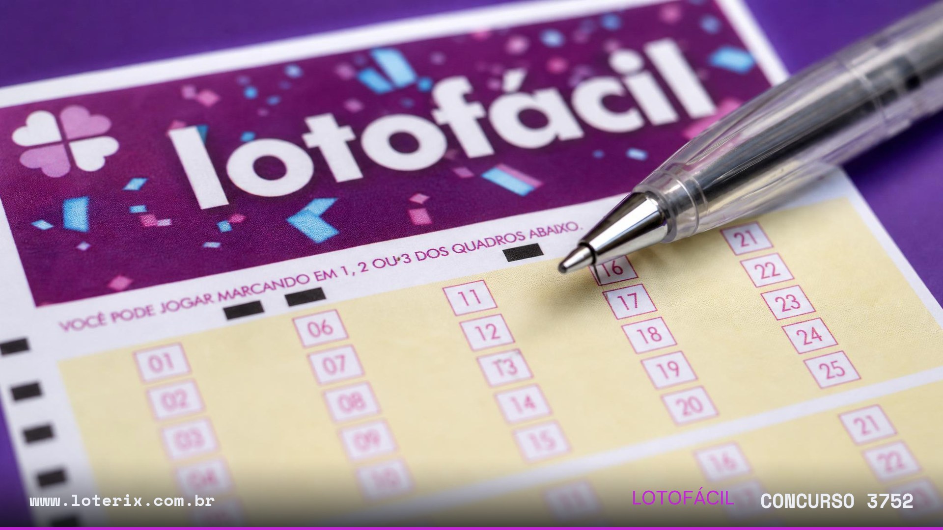 Resultado da Lotofácil 3752: sorteio 03/08/2026, prêmio estimado R$ 2 mi. Confira as dezenas ao vivo no Loterix.
