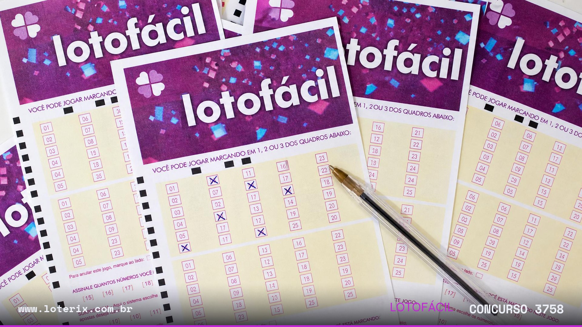 Dezenas sorteadas da Lotofácil 3758: 01, 03, 04, 05, 08, 09, 11, 12, 13, 14, 17, 18, 20, 24, 25