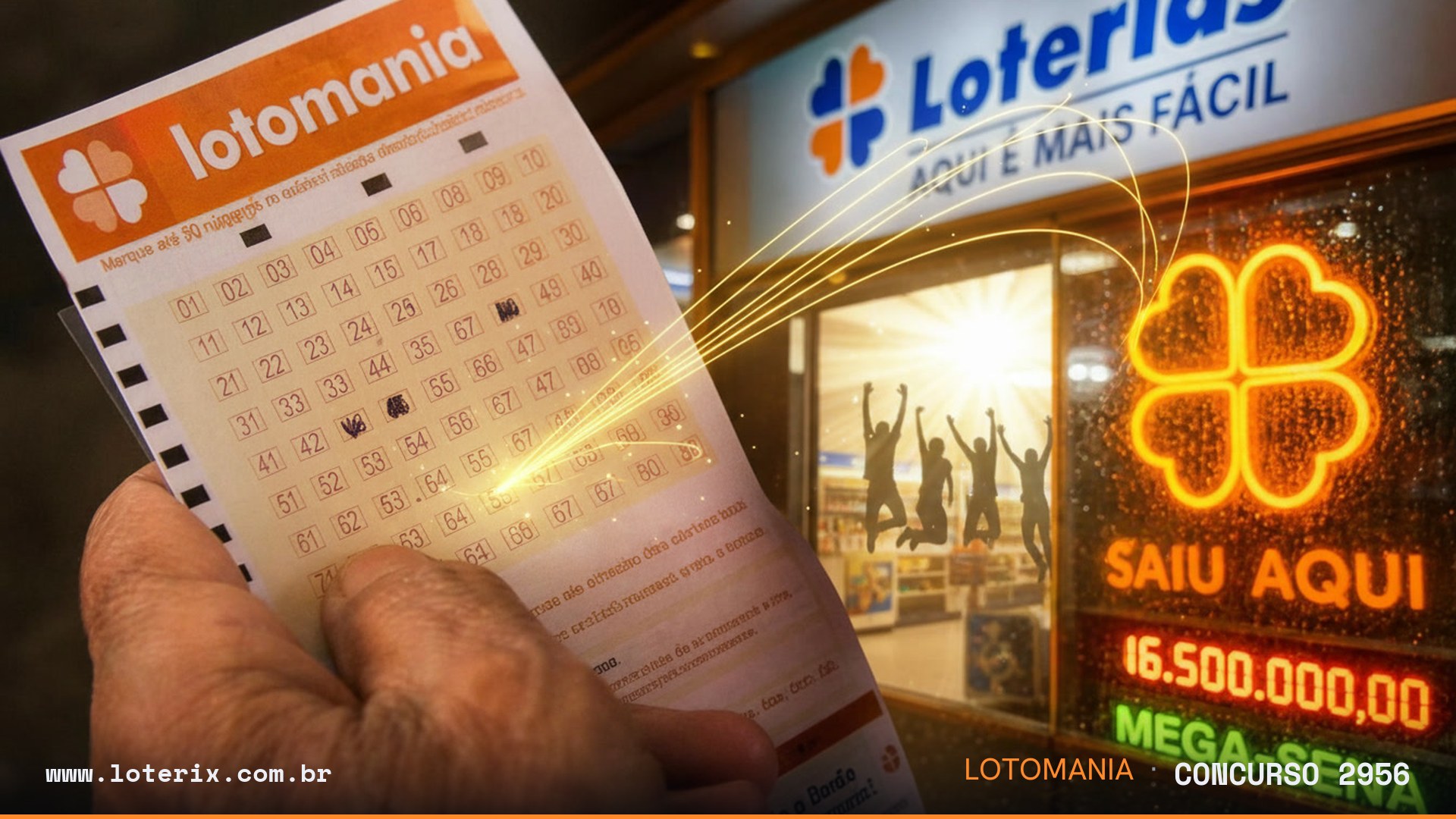 Resultado da Lotomania 2956: sorteio 29/07/2026, prêmio estimado R$ 4,5 mi. Confira as dezenas ao vivo no Loterix.