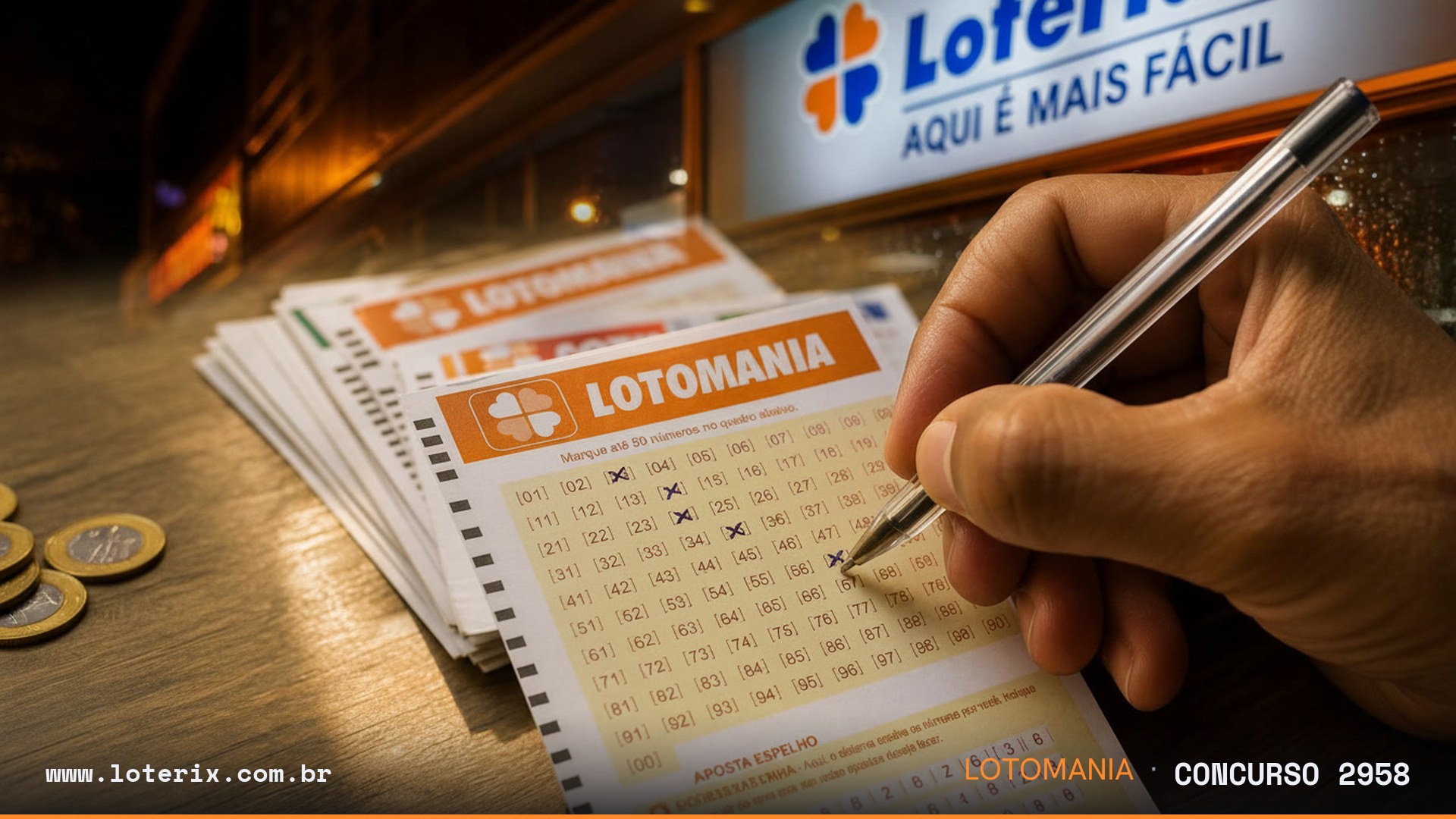 Resultado da Lotomania 2958: sorteio 03/08/2026, prêmio estimado R$ 6,2 mi. Confira as dezenas ao vivo no Loterix.