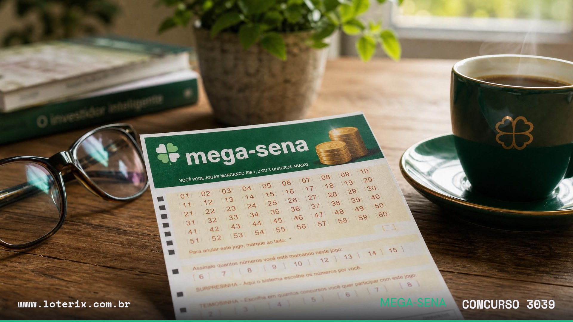 Resultado da Mega-Sena 3039: sorteio 01/08/2026, prêmio estimado R$ 100 mi. Confira as dezenas ao vivo no Loterix.