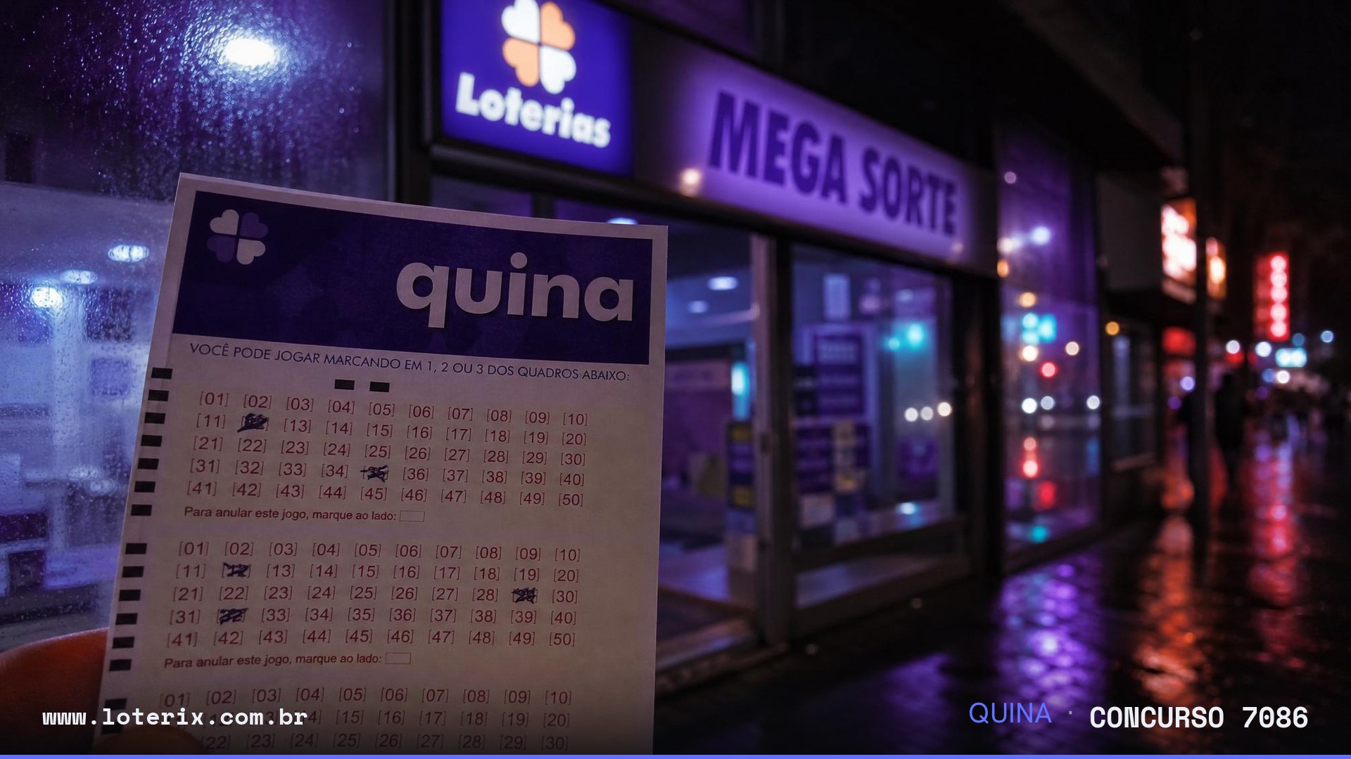Dezenas sorteadas da Quina 7086: 01, 22, 39, 58, 61
