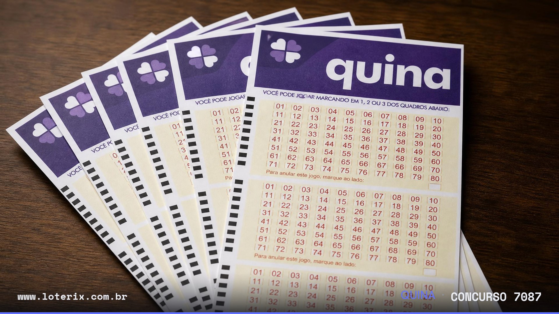 Dezenas sorteadas da Quina 7087: 25, 27, 51, 58, 65