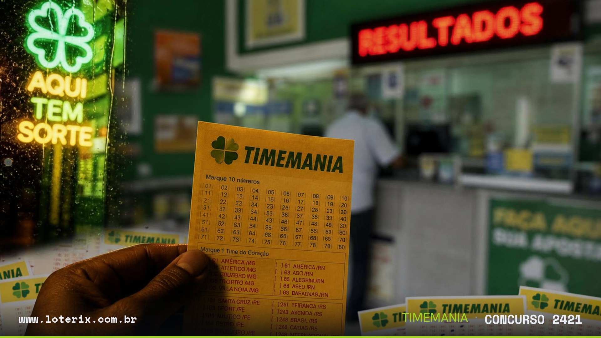Resultado da Timemania 2421: sorteio 28/07/2026, prêmio estimado R$ 5,5 mi. Confira as dezenas ao vivo no Loterix.