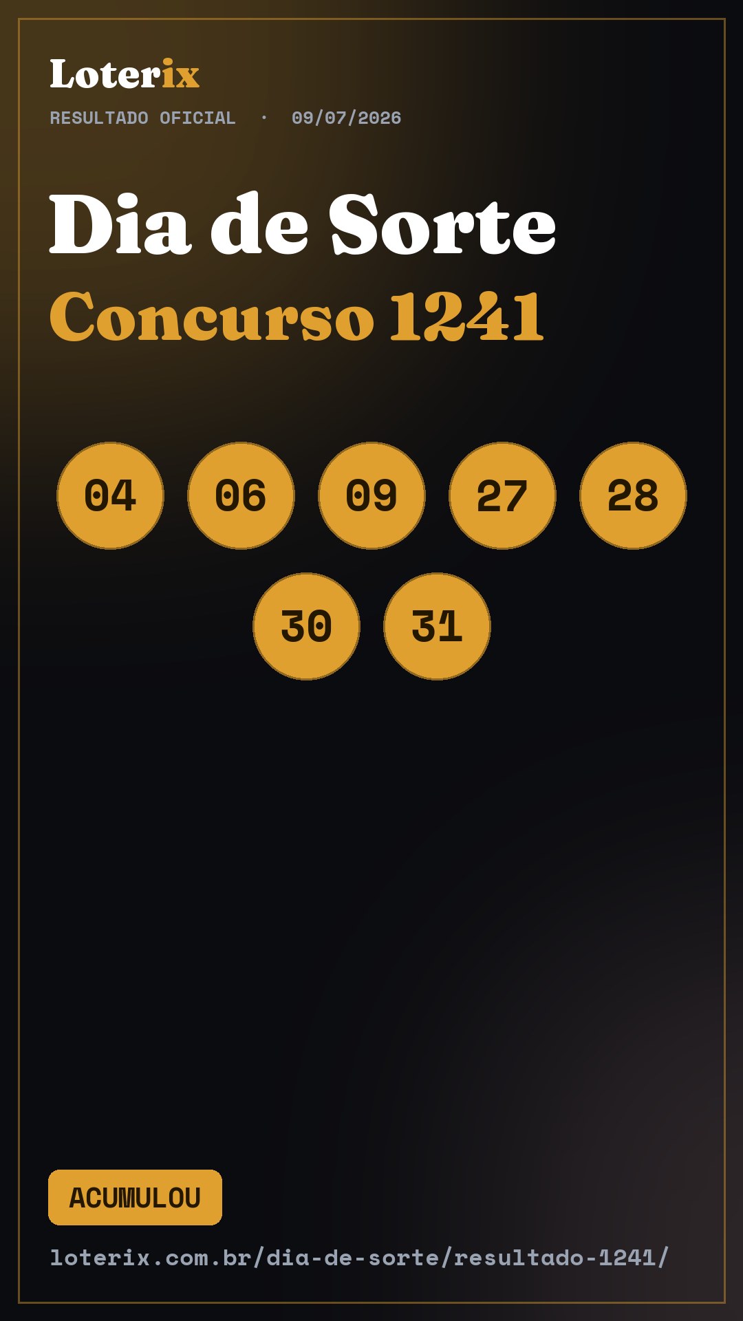 Resultado da Dia de Sorte 1241