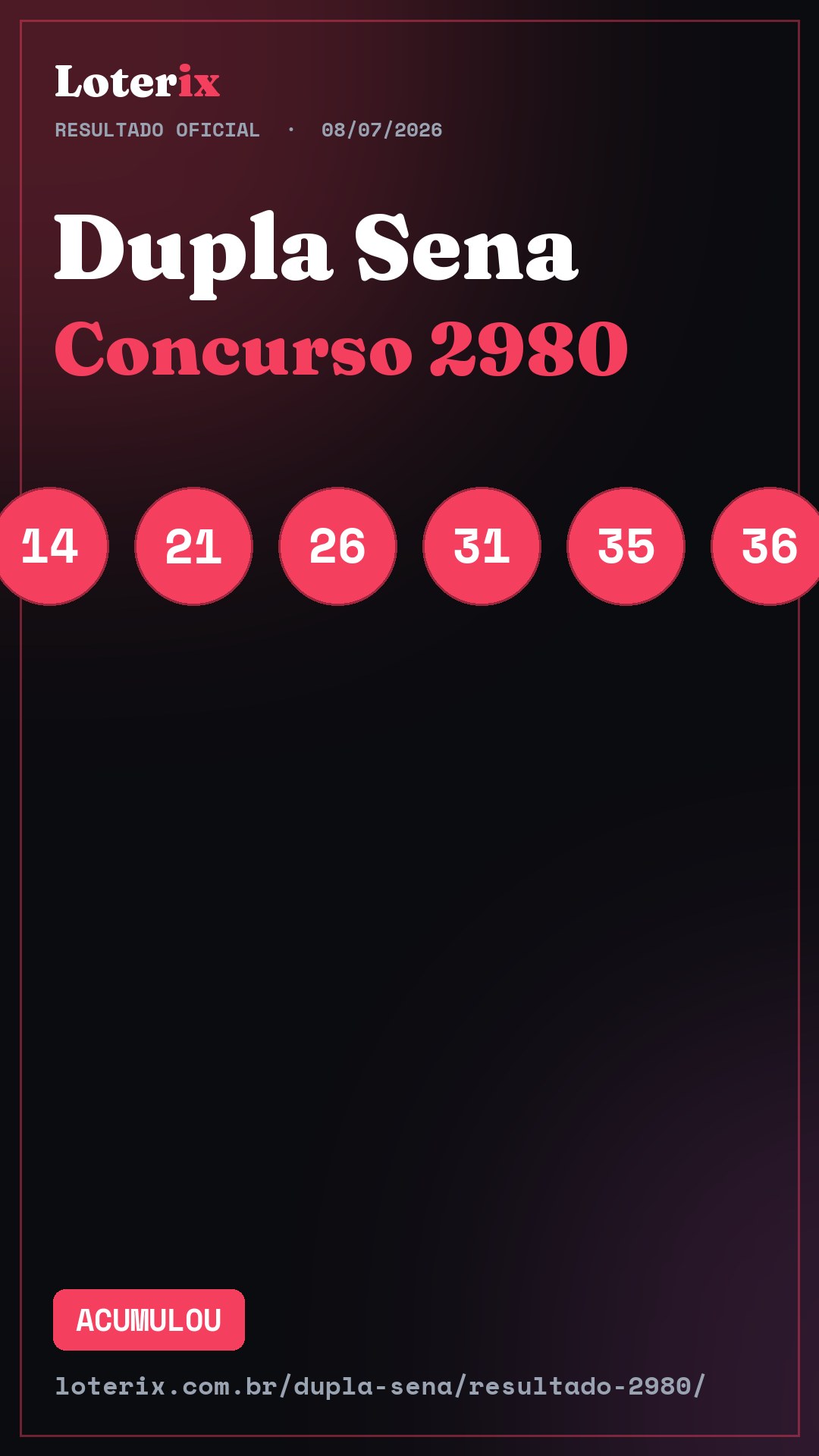 Resultado da Dupla Sena 2980
